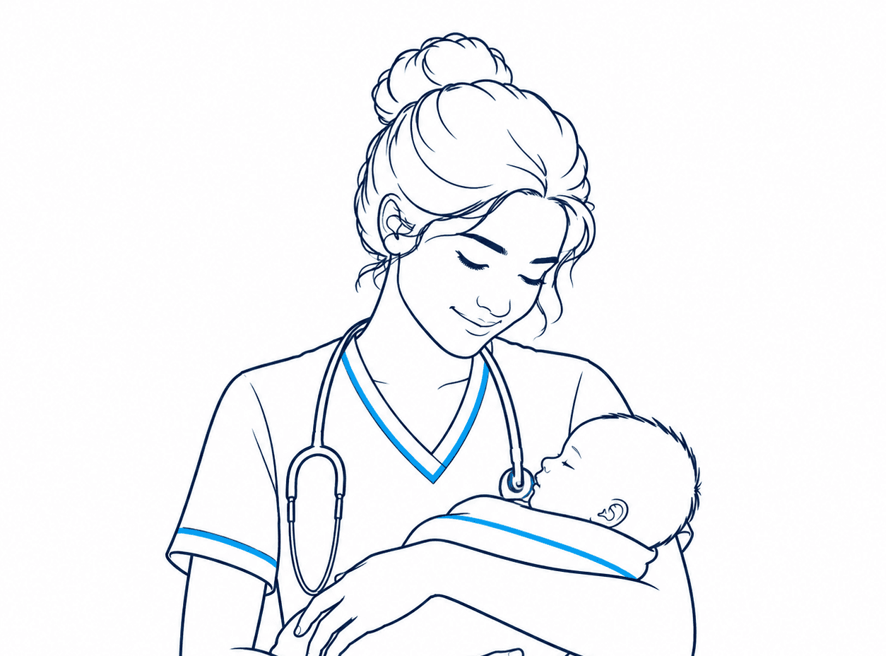 Illustration — a maternity ward at dawn