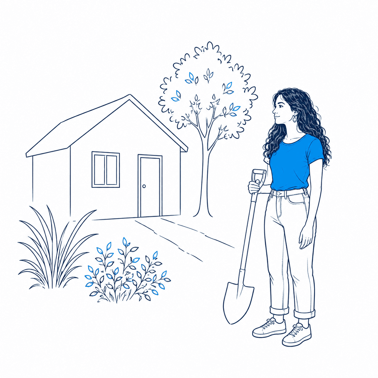 Illustration — a hillside neighborhood among greenery