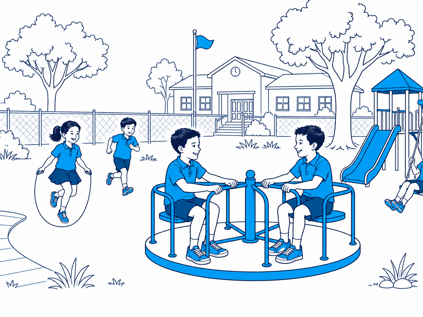 Children playing safely in a school playground — the Hikmat Road Safety Program